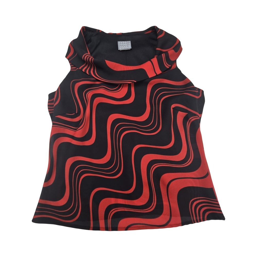 Rabbit Rabbit Designs Wavy Psychedelic Cowl Neck Sleeveless Top 14M Vintage 90s